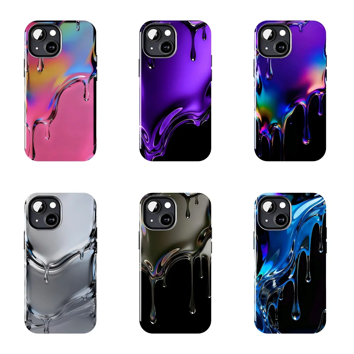Holographic Liquid Drip Chrome Phone Case Suitable for iPhone 17-11 Pro Max/Plus and  Samsung Galaxy S23-25