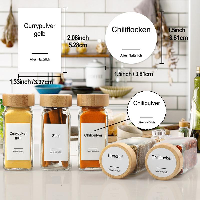 Spice Label Sticker, 398pcs/14 Sheets Waterproof Oil & Tear Resistant Spice Sticker, Including Square Round Preprinted Spice Label & Blank, Date Labels, Adhesive Stickers