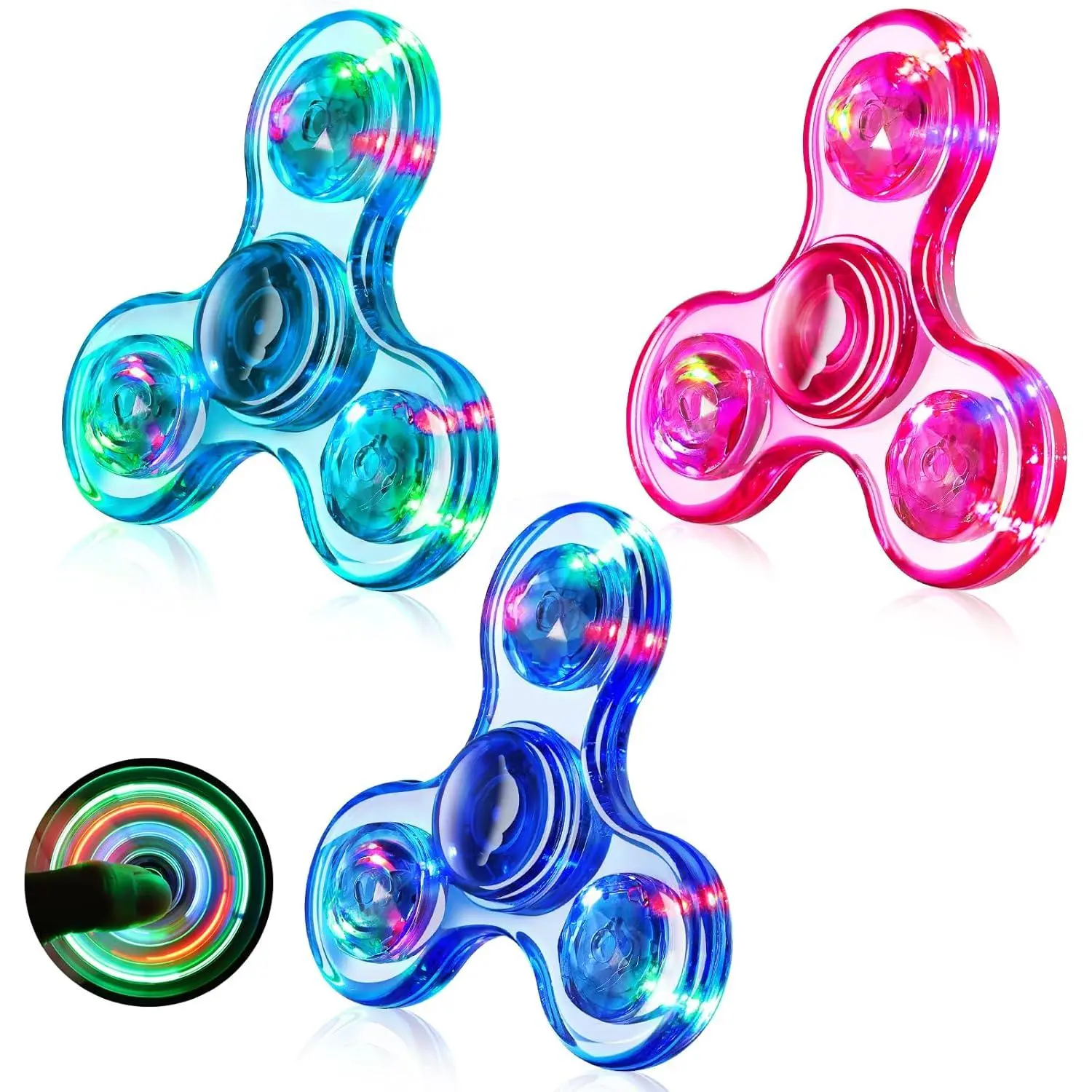 Fidget Spinner 3 Pack, Light up Sensory Fidget Toys Adults Kids 4-8-12 with Autism ADHD, Kids Travel Toys Anxiety Stress Relief Teen Boy Gifts, Classroom Prizes Glow Birthday Party Favorsfidget toys