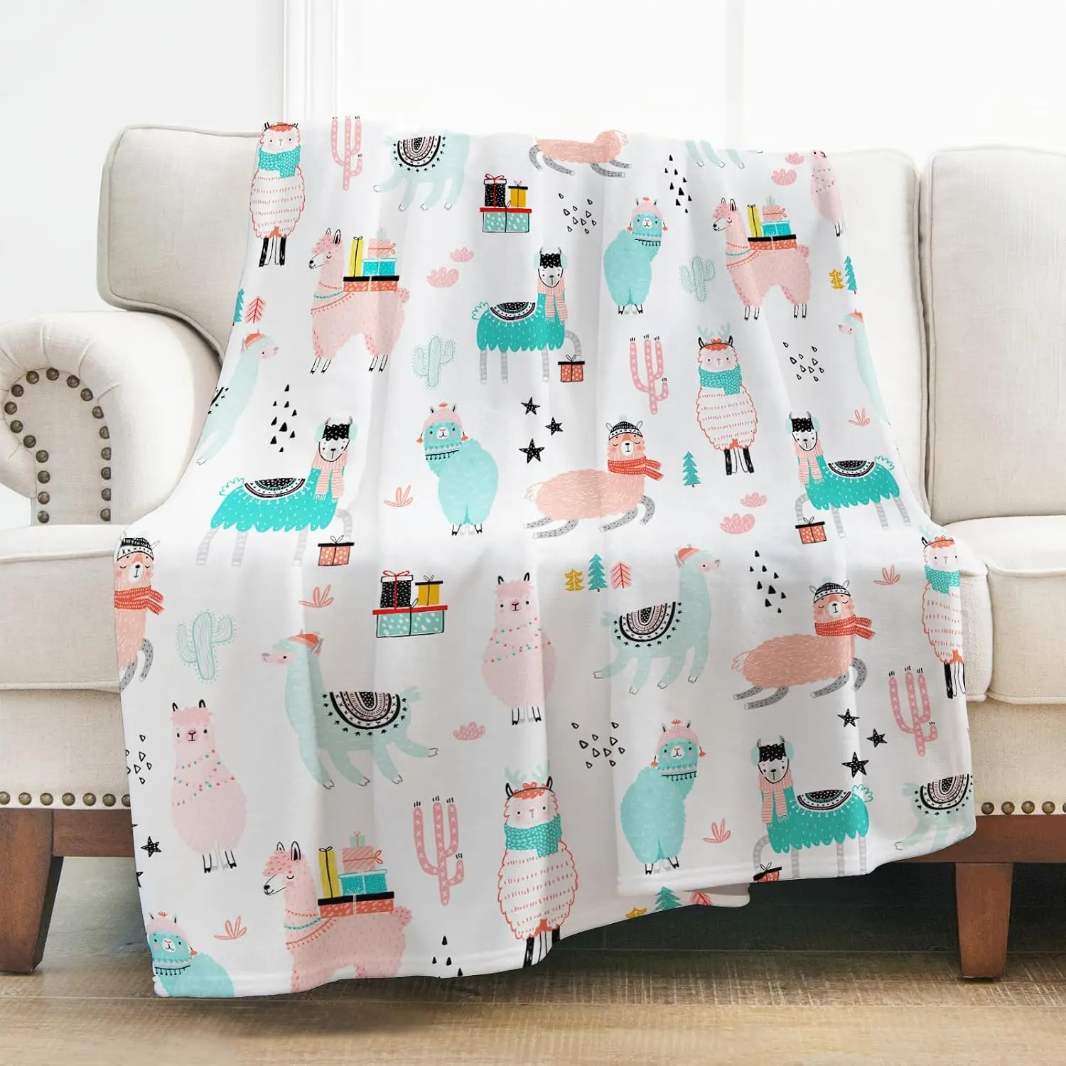 Llama Blanket 60"x50" Mama Llama Gifts for Women Girls, Cute Cactus Llamas Alpaca Throw Blanket Decor for Couch Bed, Soft Cozy Lightweight Flannel Blankets for