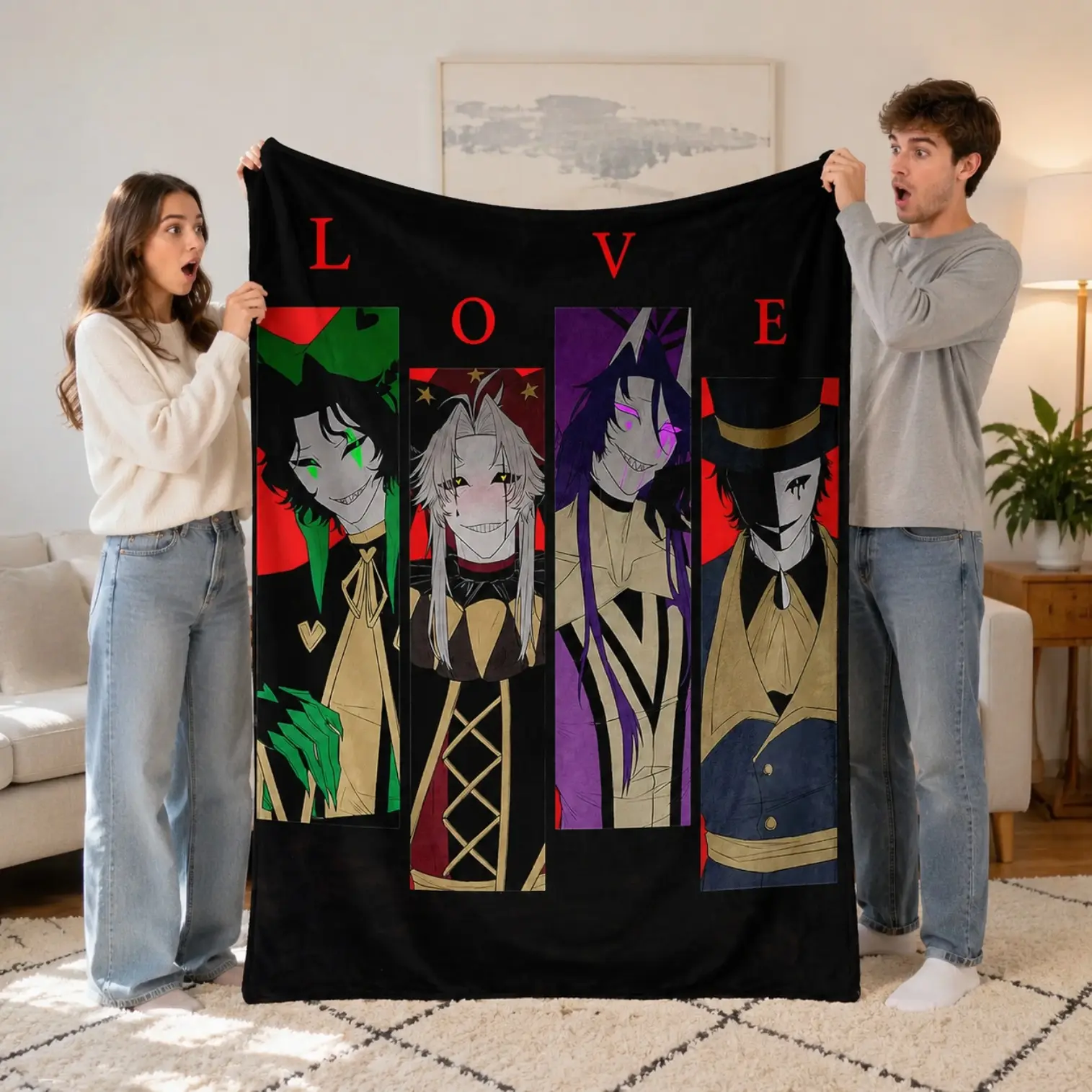 1pc The Freak Circus Clown-Themed Flannel Blanket, Soft Coral Fleece All Purpose Throw Blanket, Multi Color Anime Freak Circus Character Print Bedspread, Lightweight Sofa Cover & Dorm Room Blanket, Durable Machine Washable Warm Plush Blanket, Perfect Nove