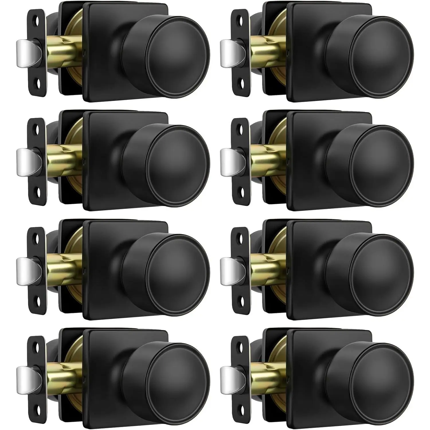 Black Interior Door Knobs, Matte Black  Door Knobs, Black Square Interior DoorKnobs for Bedroom, Bathroom, Modern Design (2 Pack)