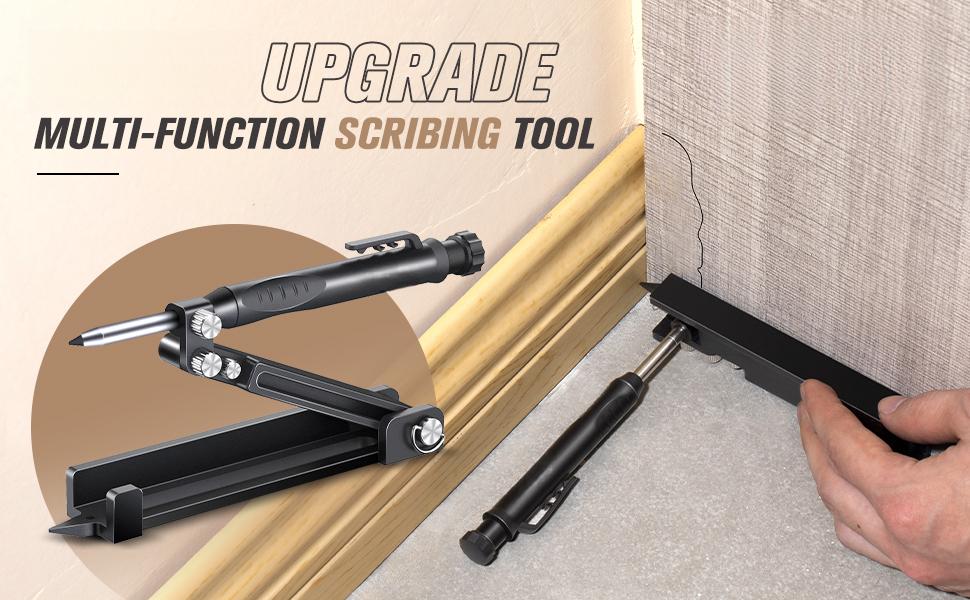 Multi-function Scribing Tool- Construction Pencil- Aluminum Alloy Scribe Tool with Deep Hole Pencil,DIY Woodworking Scribe Gauge Scriber Line Maker Measuring Tool,Gifts For Men(5.5Inch BLACK)