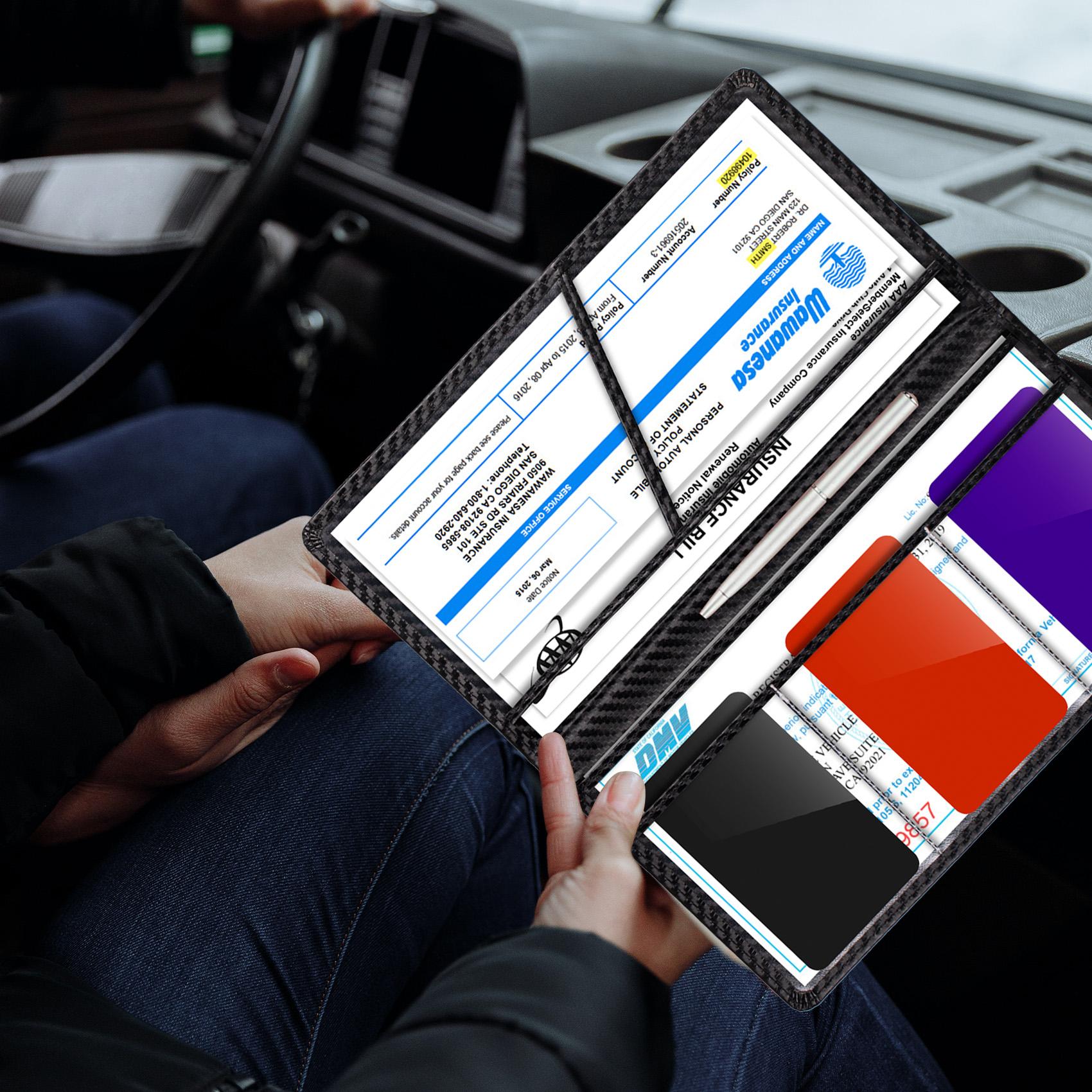 Car Registration & Insurance Card Holder, Vehicle License Document Compartment Card Holder, Interior Car Accessories for Women Men Teens, Travel Document Holder