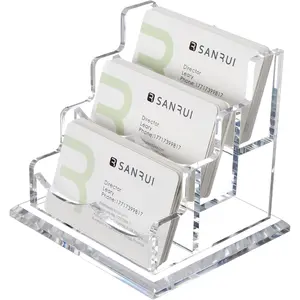 Business Card Holder Display for Desk, Clear Acrylic 3 Tier 3 Slots Business Cards Organizer Stand, 1 Pack Business Card Stand for Men and Women Desktop Office Use