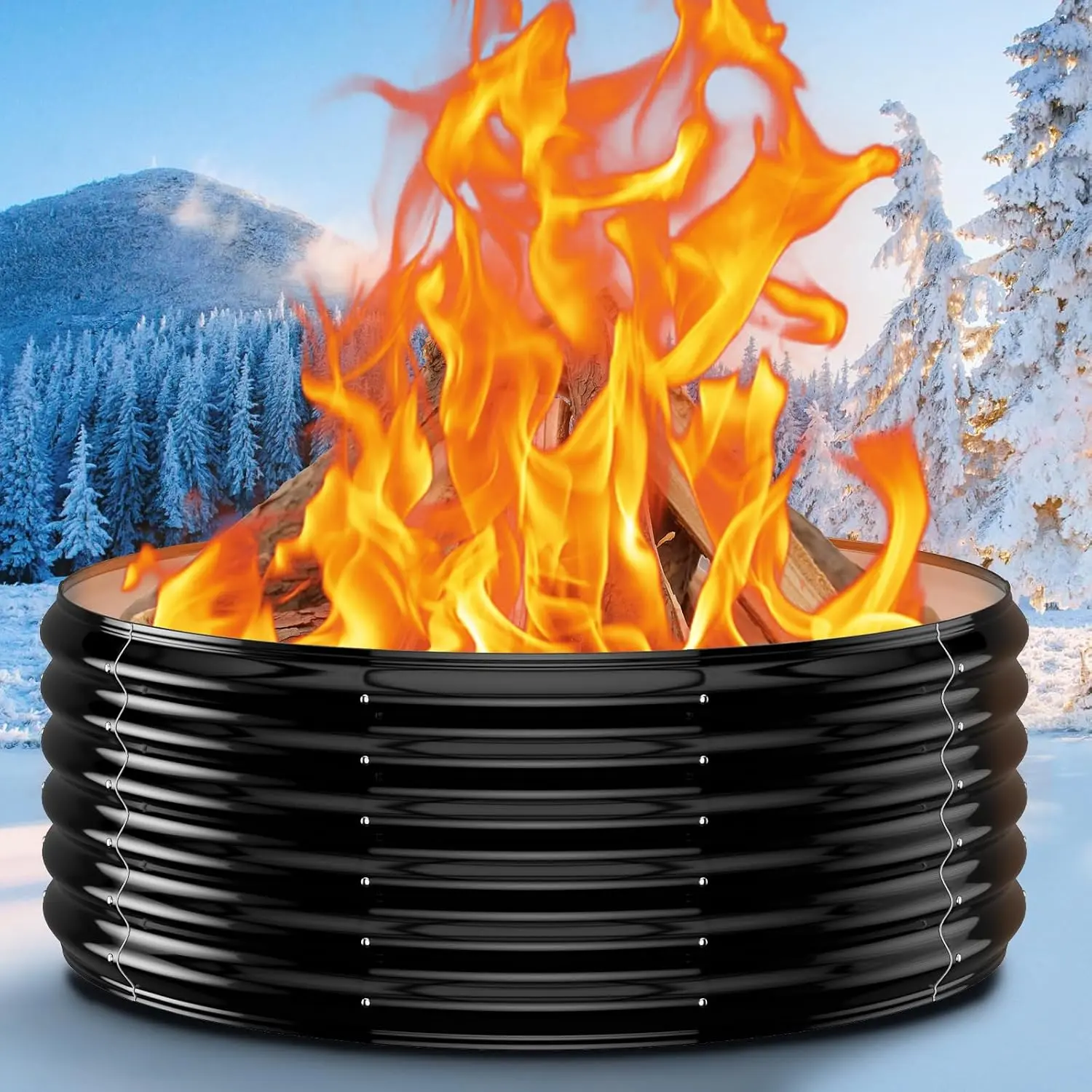 39 Inch Heavy Duty Fire Pit Ring for Outside, 17" Deep   Fire Pit Insert for Backyard Fires, High Heat Resistant Galvanized Steel Firepit for Patio, Camping, Outdoor Fireplace & Bonfires