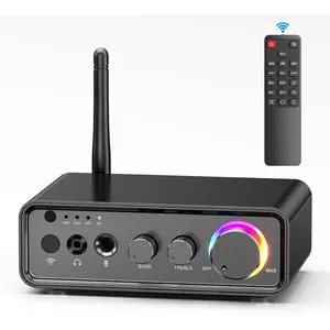 M19 BT Amplifier Stereo Receiver,  5.3 Mini Amplifier 2 Channels 100W x2 HiFi Class D Amp with /Optical/Coaxial/Mic Input and Bass Treble Control for  Outdoor Speakers