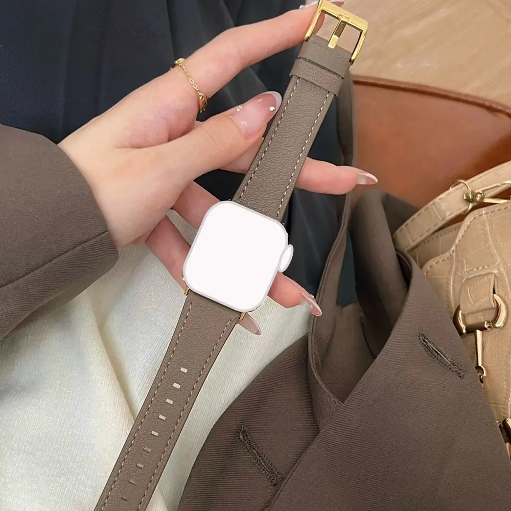 Soft Leather Etoupe Watch Band Smartwatch Strap Compatible with Iwatch Ultra 1/2/3 Series, Fits 38mm-49mm, Unisex Comfortable Casual Style Smart Watch Straps, Accessories
