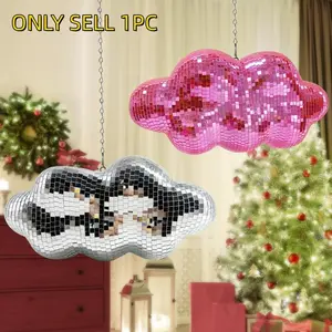 Retro Reflective Cloud Disco Ball Mirror Hanging Decoration Cute Silver Pink Party Props With Chain Vintage Kawaii Room Aesthetic Ornament For Wedding Stage Home Ceiling Nursery Photoboth Photo Background
