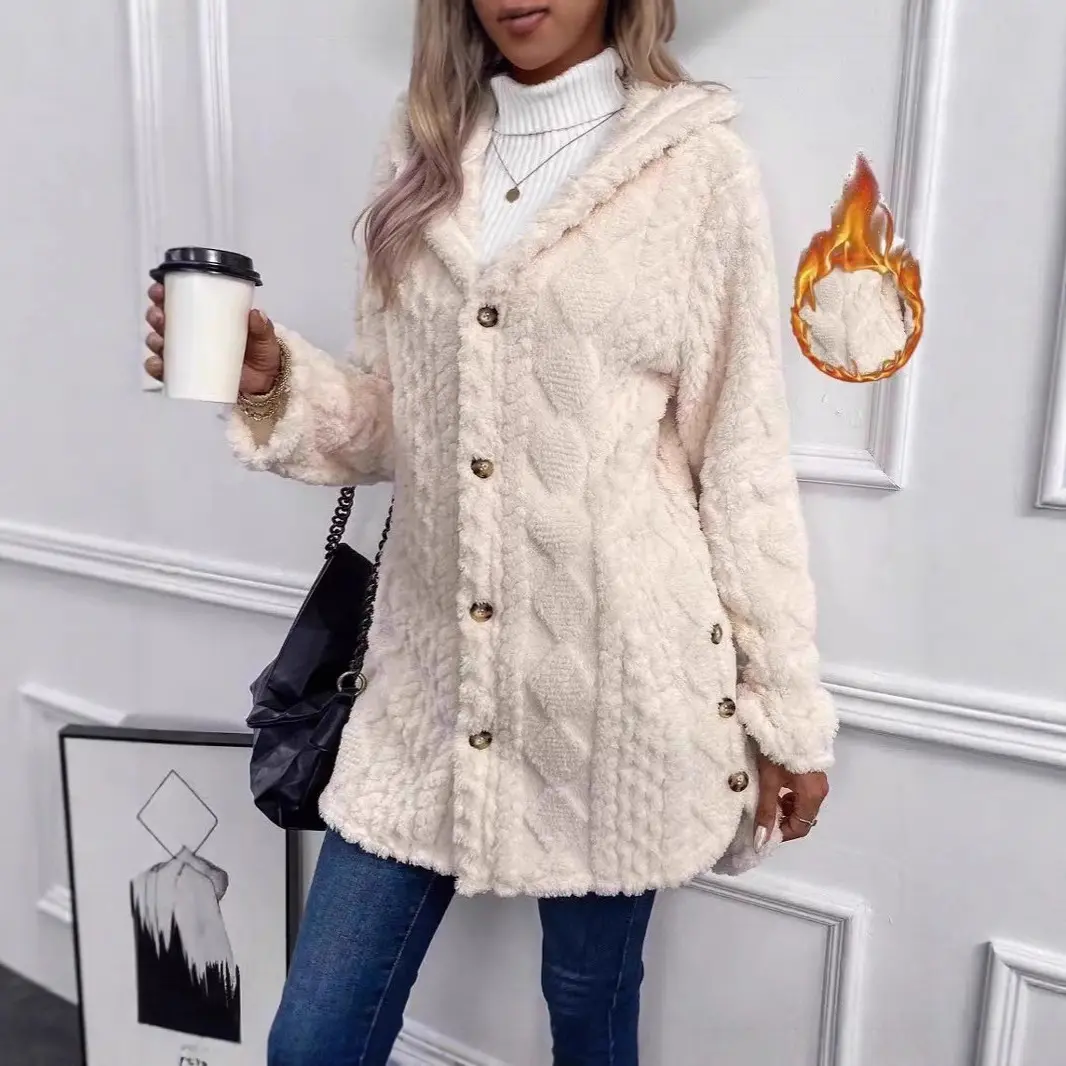 Women Hooded Fuzzy Fleece Coat Open Front Plush Sherpa Jacket Casual Warm Winter Outerwear