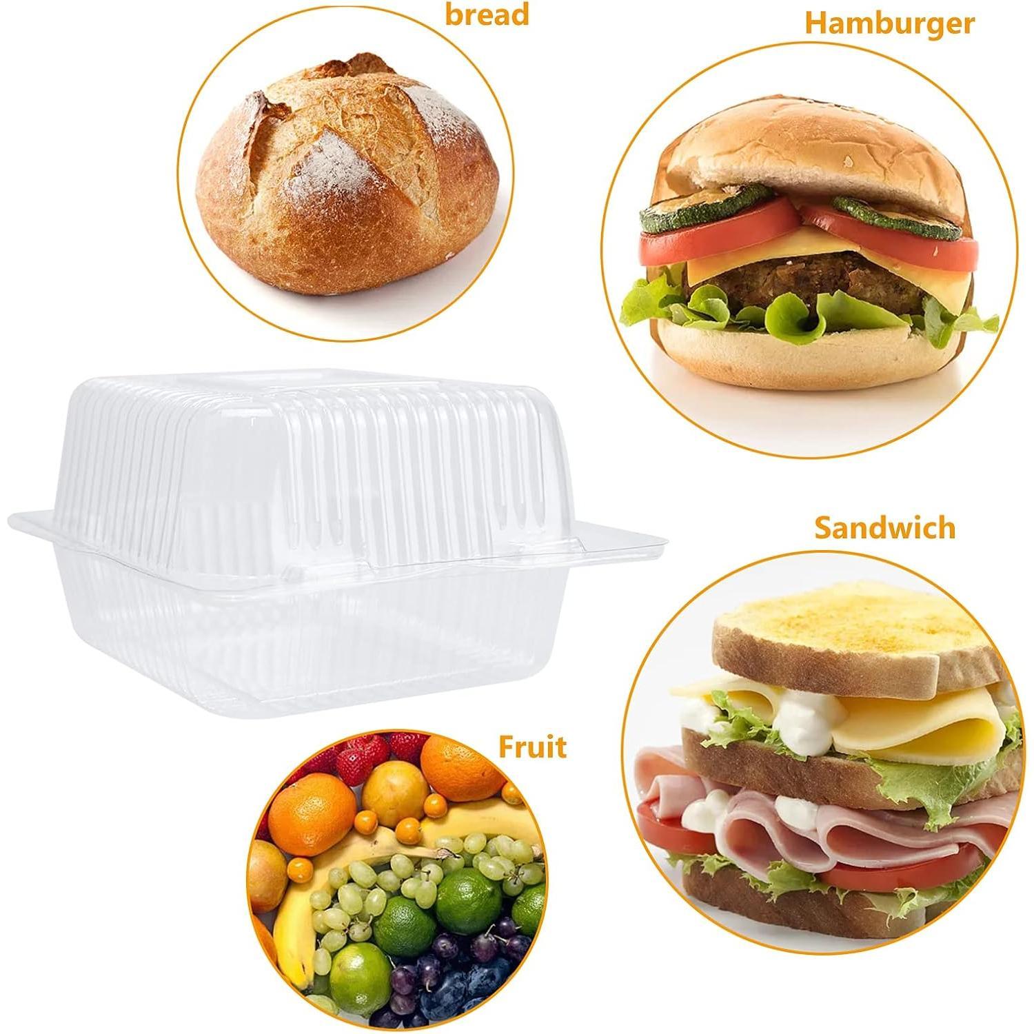 Clear Square Plastic Hinged  Containers, 50 count Cake Slice Containers, Disposable Clamshell Takeout Tray, 5.3x4.7x2.8 Inch