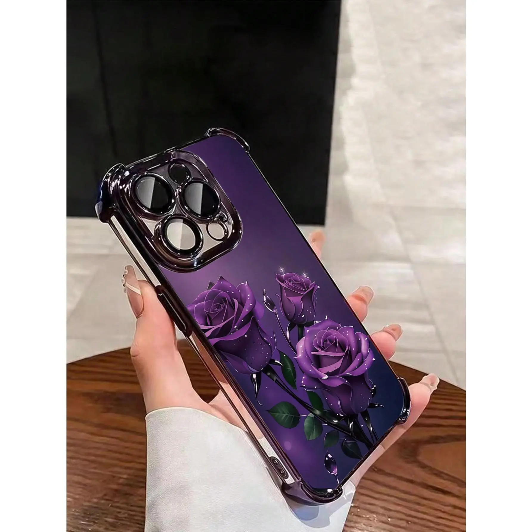 1pc New Purple Rose Electroplated Airbag Anti-Fall/Thickened Transparent TPU Protective Case Compatible With IPhone 17 Pro Max/16 Pro Max/16 Pro/16/13 Pro Max/12 Pro Max 11, 15 Pro Max, 14 Pro Max/Galaxy, SAM/Honor/Note 13 Pro/S23 Ultra/S24 Ultra