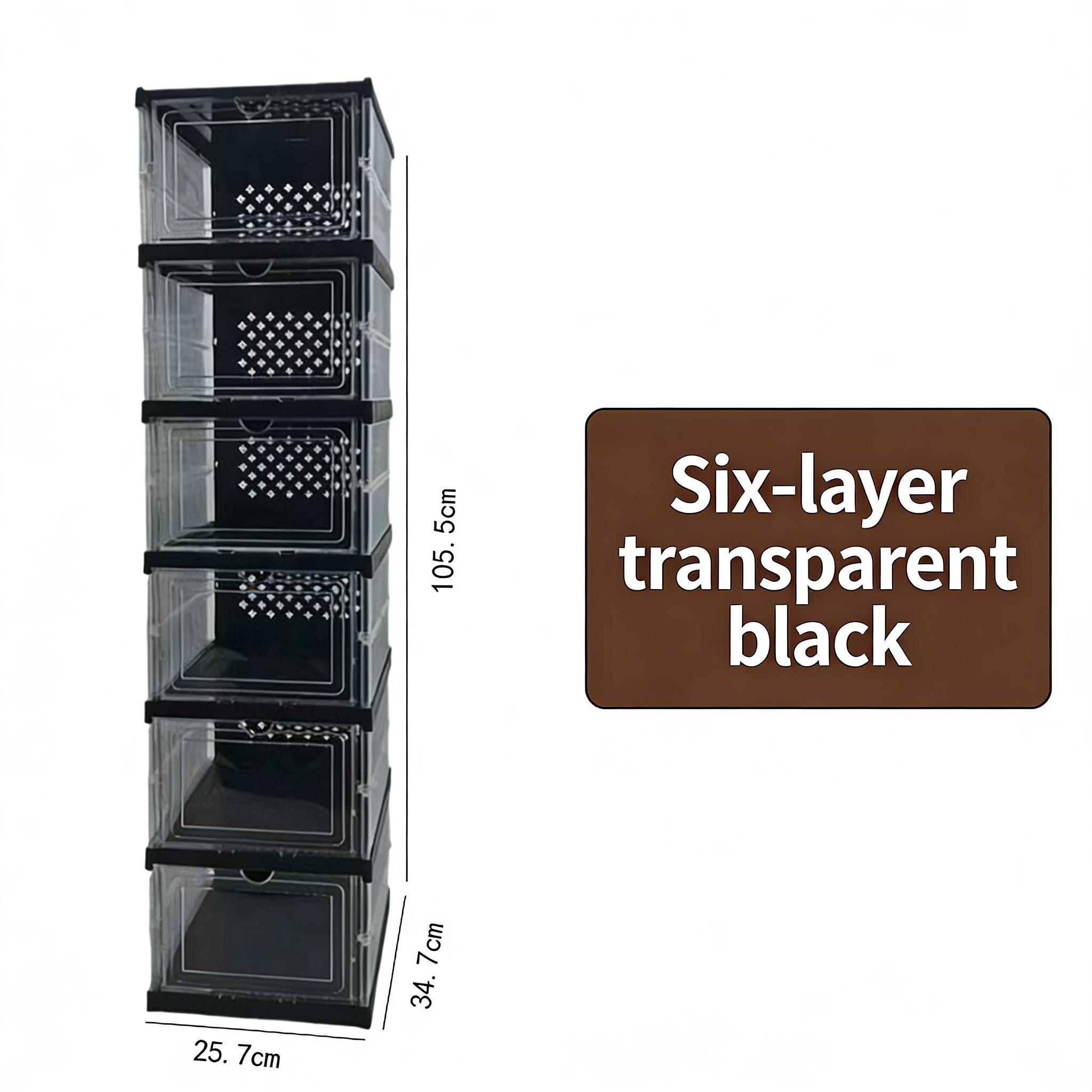 6 Tier Drop Front Shoe Storage Box, Clear Door Stackable Shoe Organizer, Plastic Shoe Rack Cabinet with Lid for Closet & Entryway
