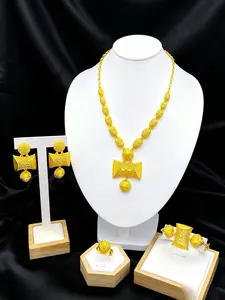 18K Gold Plated 4PCS Vintage Ingot Filigree Jewelry Set, Hollow Textured Oval Bead Necklace, Tassel Drop Earrings & Statement Ring, Adjustable Extender Chain, Hypoallergenic Tarnish Resistant African Bridal Jewelry For Wedding Party
