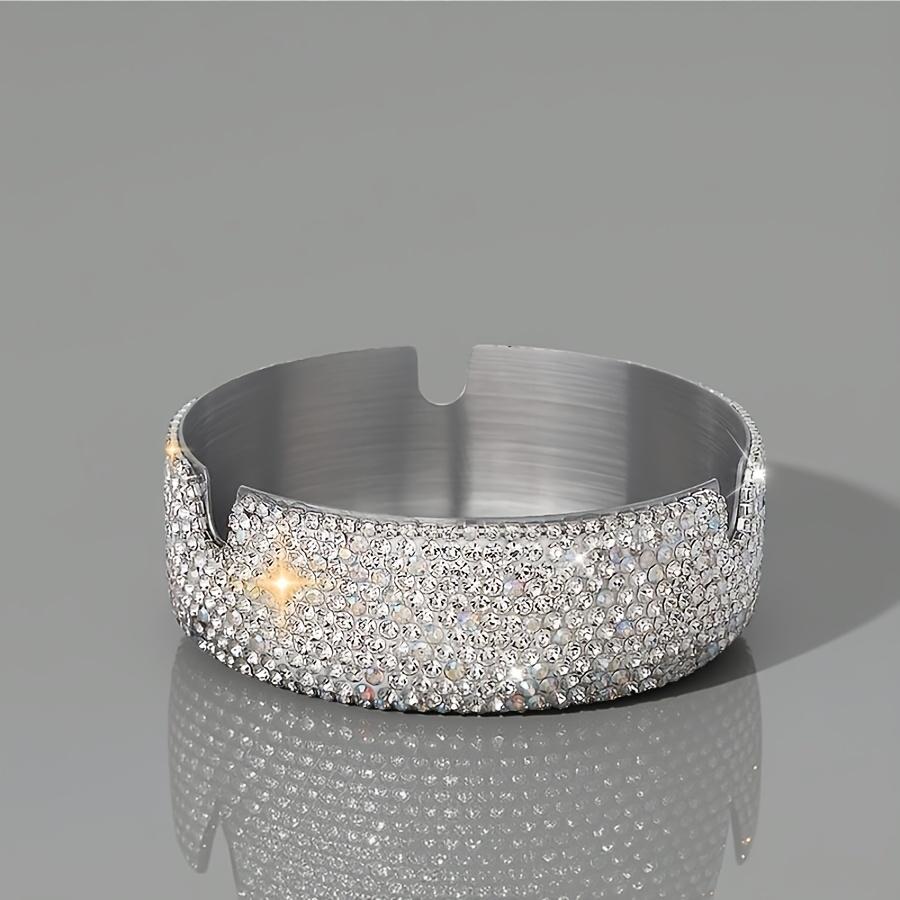 Bling Stainless Steel Ashtray with Rhinestone Design, Decorative Metal Ashtray for Home, Car, Desk and Patio, Luxury Portable Smoking Accessory