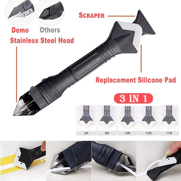 3-in-1 Silicone Caulk Remover Tool, Stainless Steel Head Glass Glue Scraper & Sealant Finisher, Caulk Removal Tool for Kitchen Bathroom Window Frame, DIY Home Repair 3-in-1 Silicone Caulk Remover Tool, Stainless Steel Head Glass Glue Scraper & Sealant Finisher, Caulk Removal Tool for Kitchen Bathroom Window Frame, DIY Home Repair
