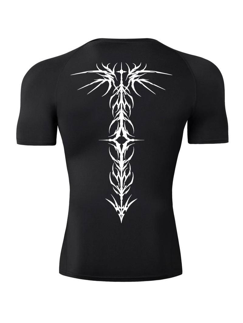 Men's Gothic Wing Print Short Sleeve Tee, Quick Drying Breathable T-shirt for Gym Workout Running, Casual Sporty Top for Summer