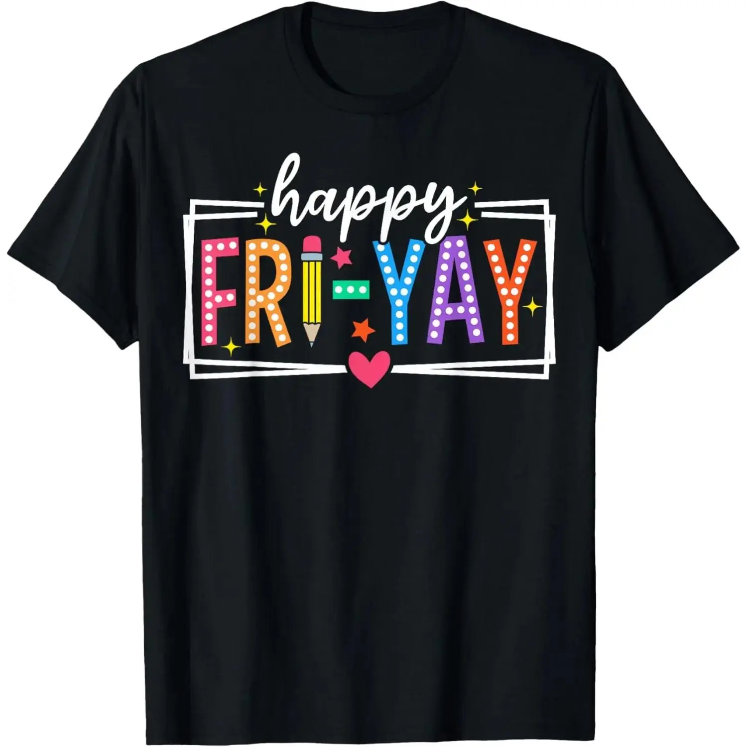 Fri-Yay! Women's Fun Friday Teacher T-Shirt – Colorful Letter Print with Floral & Elements, Soft , Round Neck, Short Sleeve, Stretch Fabric, Casual Summer Top for Teachers &, Event Attire