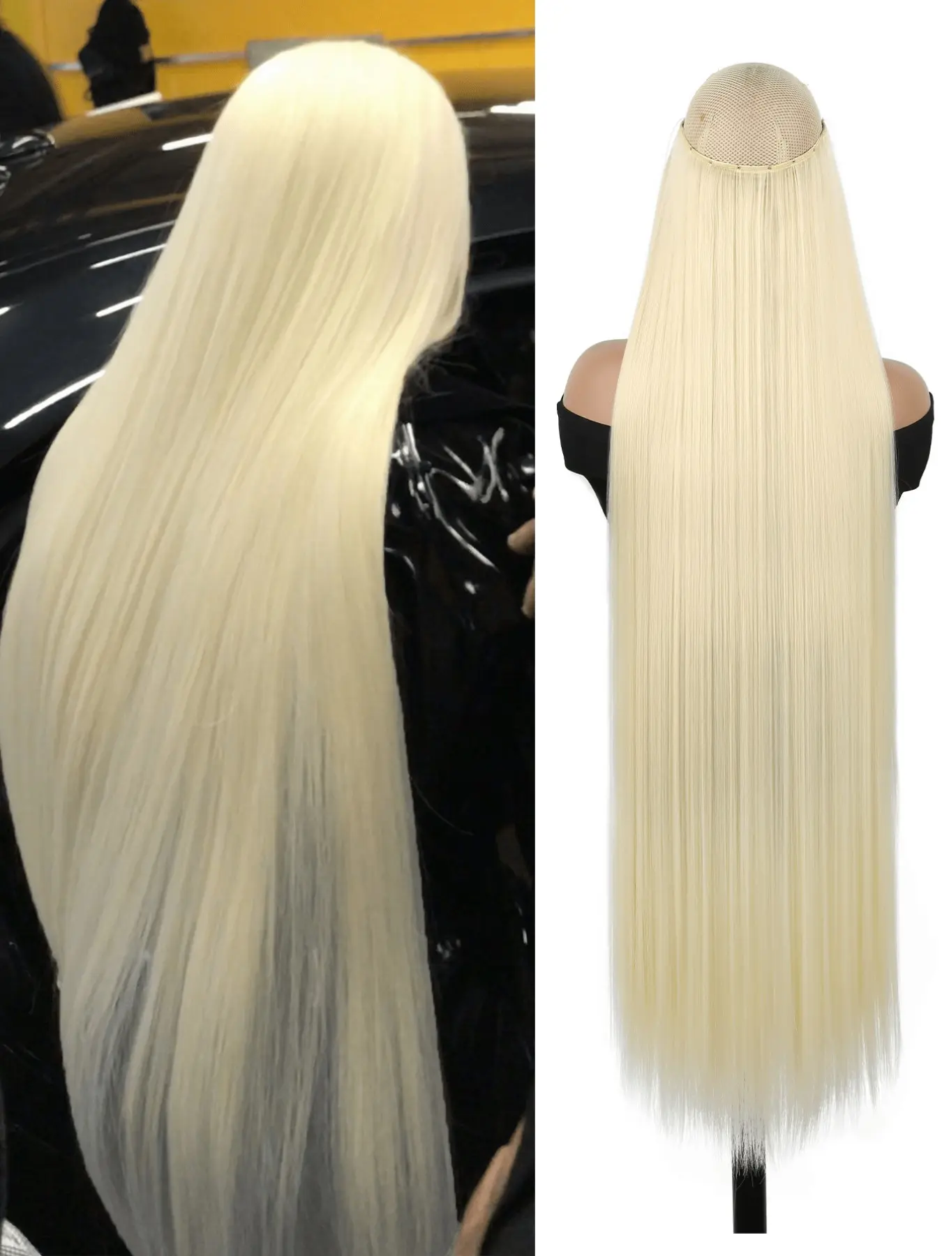 24/40 Inch Invisible Clip In Hair Extensions, Long Straight Synthetic Hairpieces, Golden Blonde & Multi-Color, Women's Daily Party Holiday Carnival
