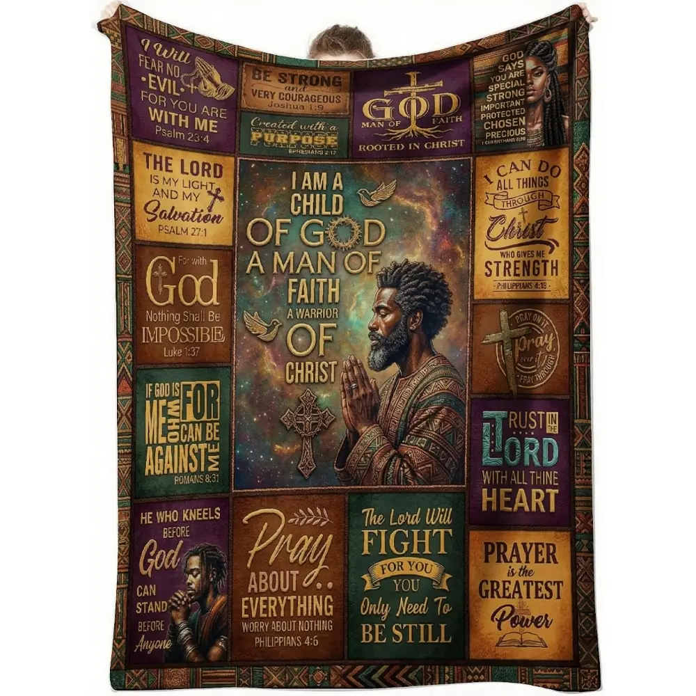 1PC African American Gifts for Men Blanket Christian Inspirational Religious Bible Verse Prayer Blankets Heartfelt Gift Blanket Encouragement Blanket -Gift for Brother, Son, Dad, Husband, Grandpa Birthday Throw Blanket (Christian)