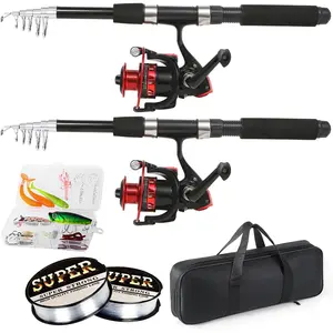 6.9ft 2Pcs Telescopic Fishing Rods Set, Carbon Fiber Fishing Pole, 2PCS Spinning Rod and Reel Combo with Carrier Bag Freshwater Fishing Rod and Reel Combos Kits Fishing Gear-Red