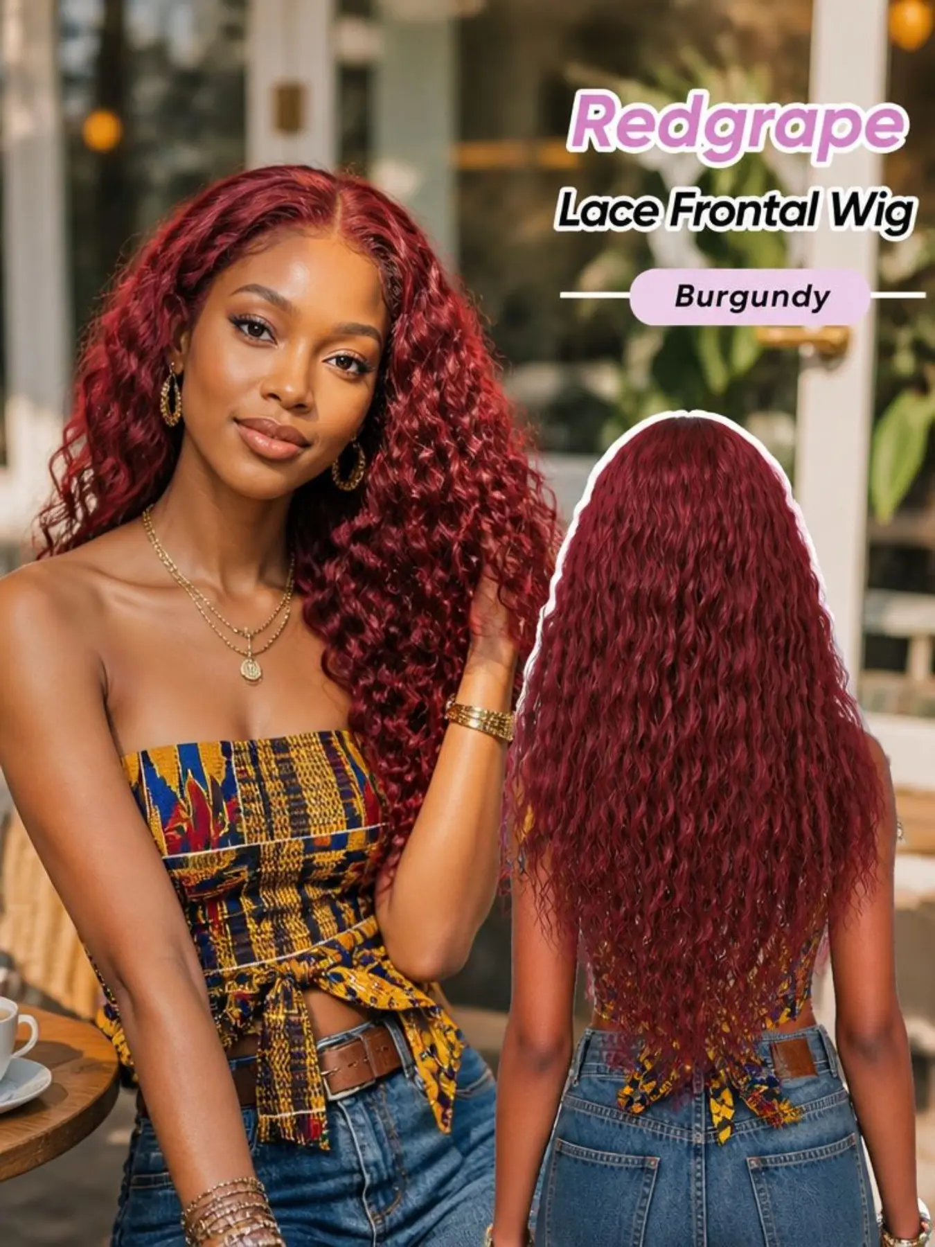 13X6 lace synthetic headband, 24-inch wine red atmosphere-enhancing corn husk wig. Made of high-quality smooth and heat-resistant filament material, it is lightweight and breathable. Suitable for daily commuting, date shopping, and carnival events.
