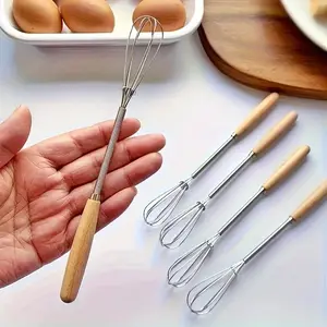 1pc/3pcs Set of Whisks with Solid Wood Handles, Stainless Steel Kitchen Whisk and Cream Mixer