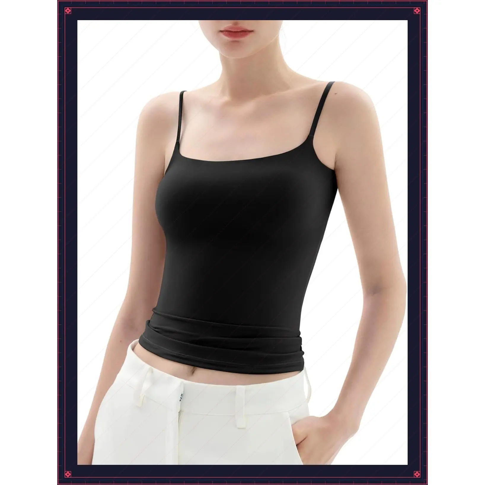 Women's Square Neck Sleeveless Tank Top with Adjustable Spaghetti Straps Basic TopGift