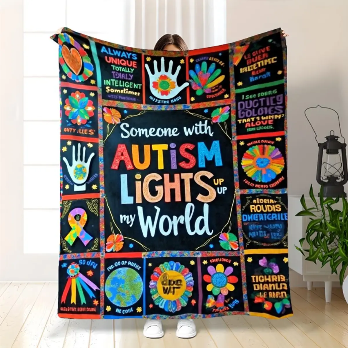 A Cozy Flannel Throw Featuring Quotes on Autism Acceptance, Designed for Autism Acceptance Day. This All-Season Bedspread Is Perfect for Home Decor and Makes A Thoughtful Gift for Those Who Support Autism Awareness
