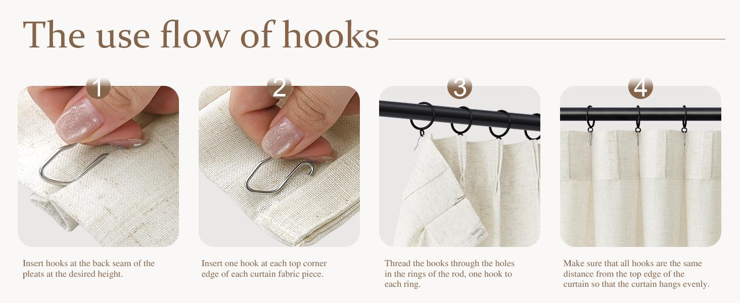 Pinch Pleated Linen Curtains 96 Inches Long for Living Room Semi Sheer Curtain 2 Panels for Bedroom Natural Cream Light Filtering Back Tab Drape with Hook Rings Boho Rustic Farmhouse Decor