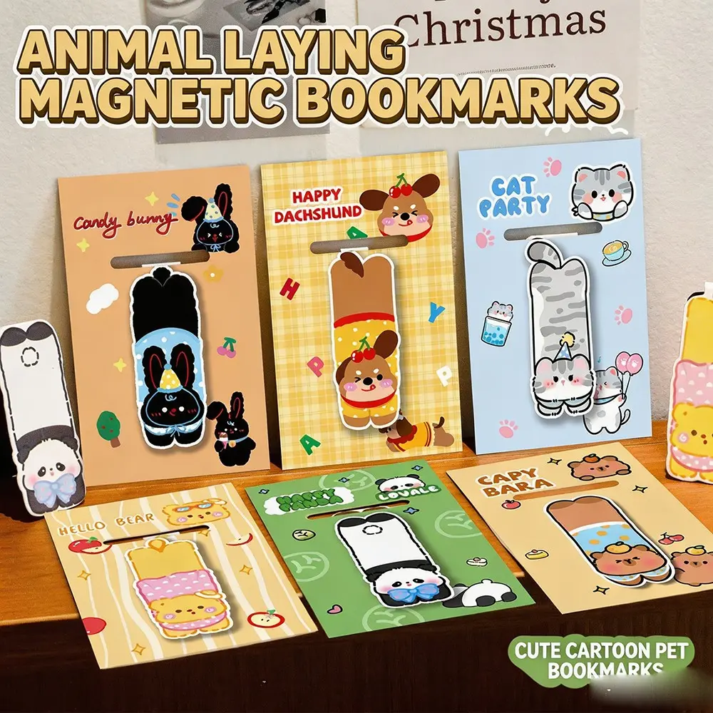 6-Piece Cute Magnetic Bookmarks Set, Cartoon Animal Design, High-Quality Reading Accessories, Ideal Gift for Students & Teachers