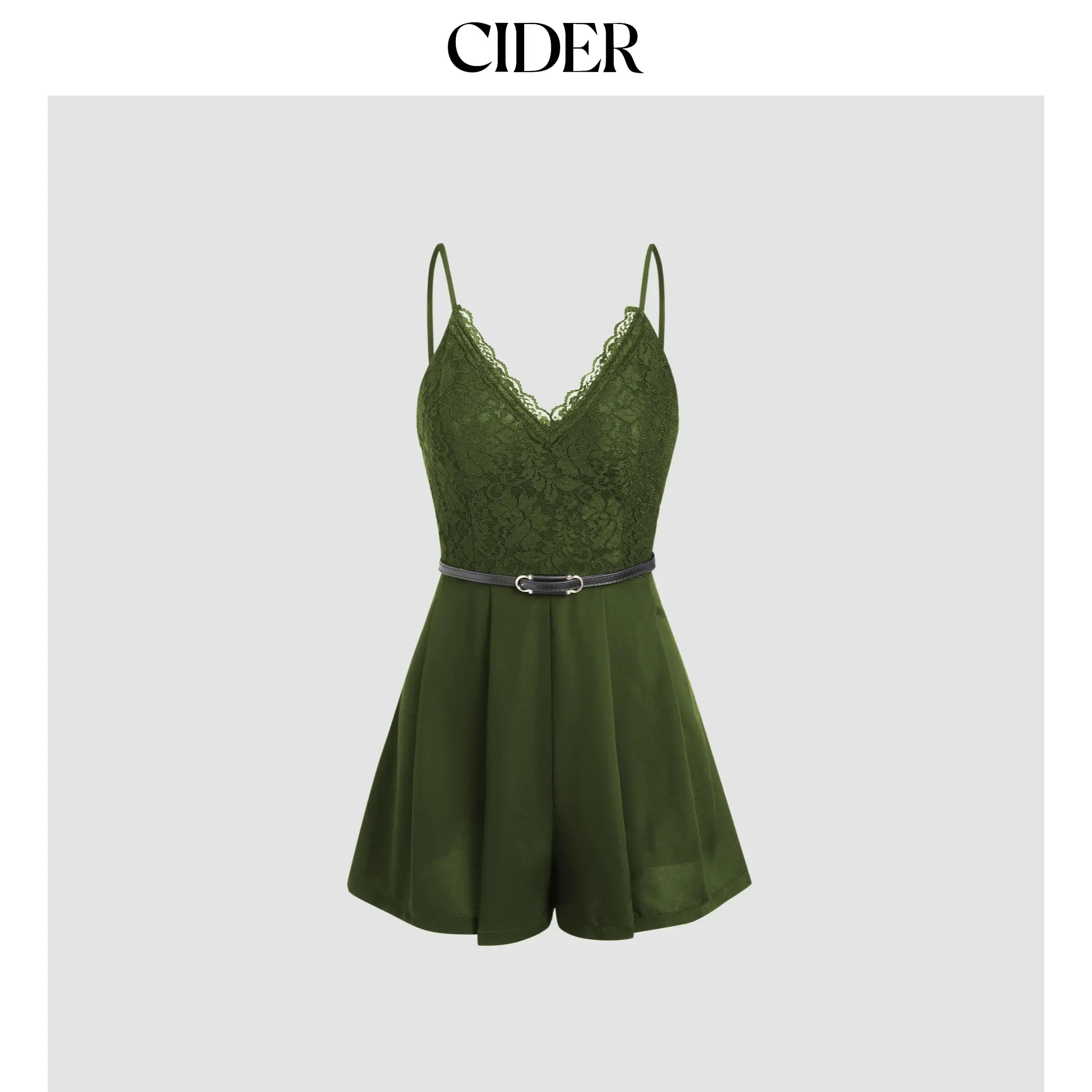 Cider [2 colors, size 2-26] Floral Lace Belted Cami Playsuit