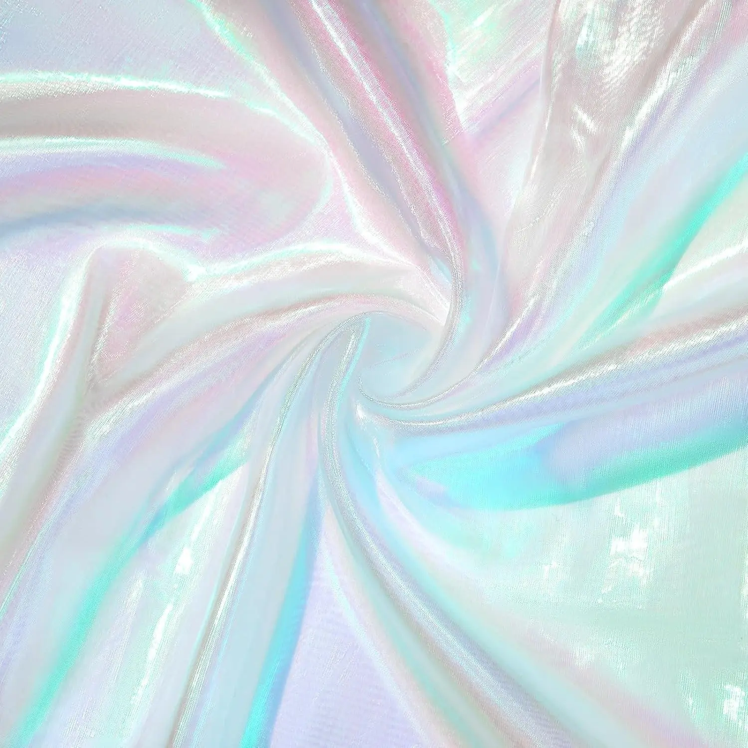 11 Yard Iridescent Organza Sheer Fabric 59 Inches Wide Rainbow Laser Gradient Lace Holographic Gauze for DIY Dress Curtain Jellyfish Costume Wedding Halloween Party Decor (White)Gift
