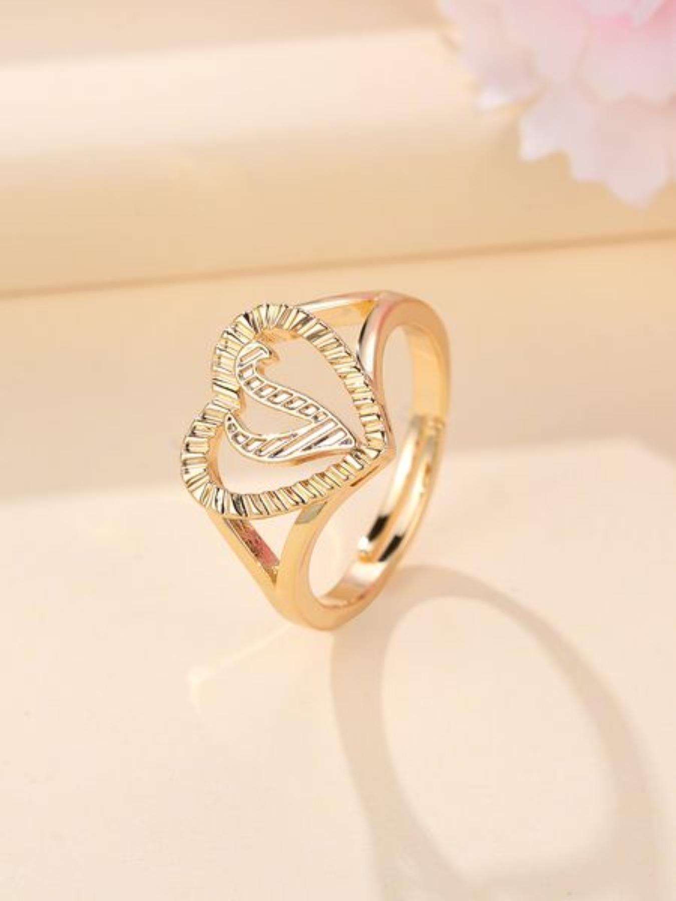 Fashion Heart Shaped Hollow Out Letter Design Cuff Ring, Texture Metal Decor Ring, Fashion Accessories For Women & Girls