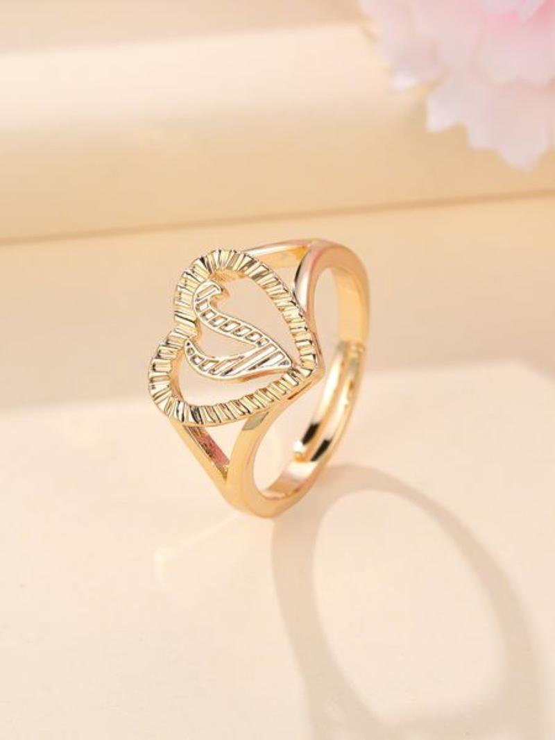 Fashion Heart Shaped Hollow Out Letter Design Cuff Ring, Texture Metal Decor Ring, Fashion Accessories For Women & Girls