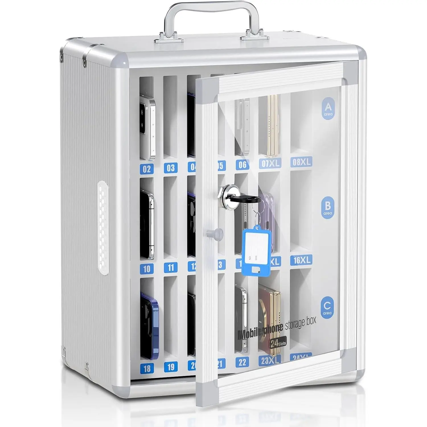 24 Slots Cell Phone Locker for Classroom, Portable Mobile Phone Storage Box with 2 Different Size Slots, Phone Lock Box Wall Mounted (Silver)