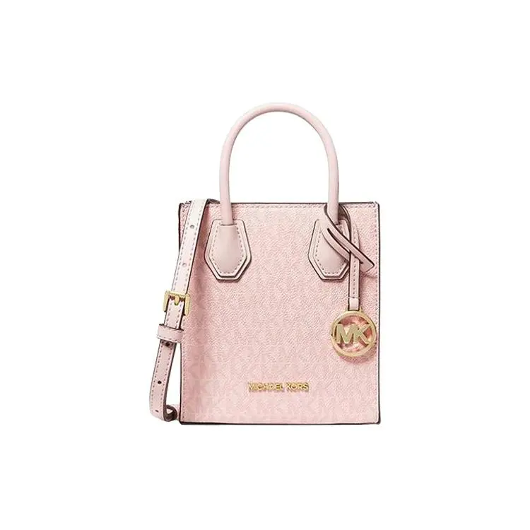 Michael Kors MK Mercer Monogram-Print Commuter Tote Bag for Women, Vintage Style, Sakura Pink