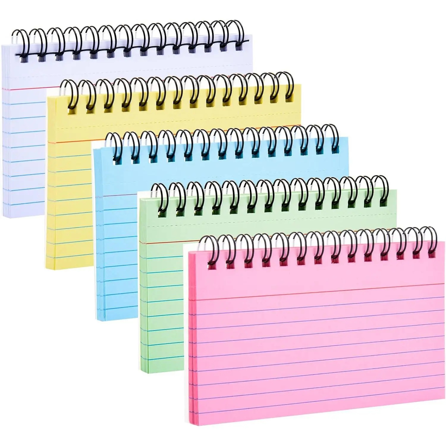 250 Sheets Index Cards with Ring, 3x5 Inches Spiral Bound Flashcards, Colored Ruled Notecards Flash Cards for Studying  School Essentials Office Household Taking , 5 Colors