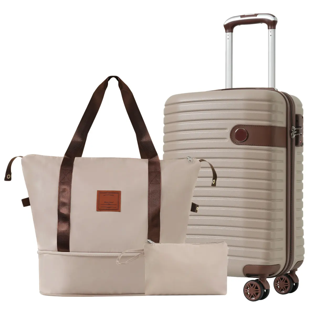 Khaki 3-Piece Carry-On Luggage Trio, Airline Approved 22x14x9 in & 20 in Lightweight ABS Hardshell Practical Set with 4-Wheels 360-Rotation & Silent Zipper, Luggage Sets, Abs Shell, International Travel