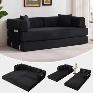 78.8" Convertible Floor Sofa Bed – Modular Corduroy Folding Sleeper Couch with Pillow, Armrests & Backrest – Space-Saving Lounge Sofa Bed for Living Room, Bedroom, Apartment
