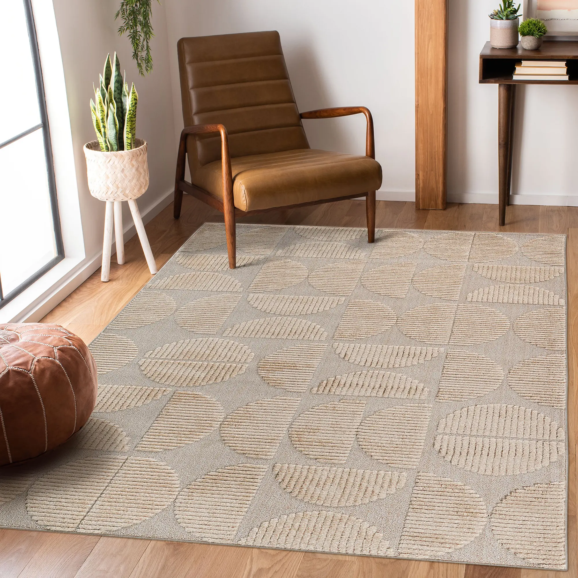 Nokaa Step Collection High-Low Beige 9x12 Indoor Area Rug, Modern Contemporary Non-Shedding Easy Clean Polypropylene Carpet for Living Room Bedroom Dining Space, 144x108 Inches, Soft Low Pile