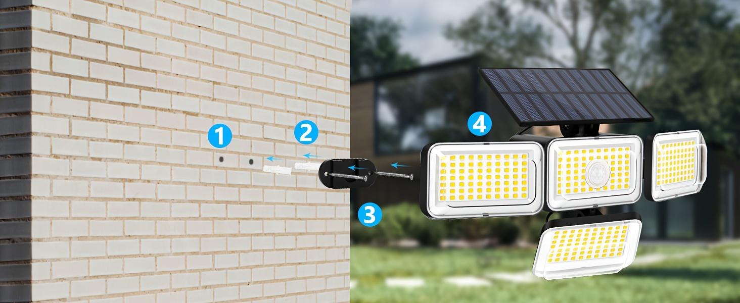 4 Modes Solar Flood Lights, 1~6 Pcs Set , 270°Wide Angle Lighting, Smart Sensor+Remote Control, Suitable for Patio, Garage Burglar, Porch, Outdoor Party, Shipment within 1-2 days