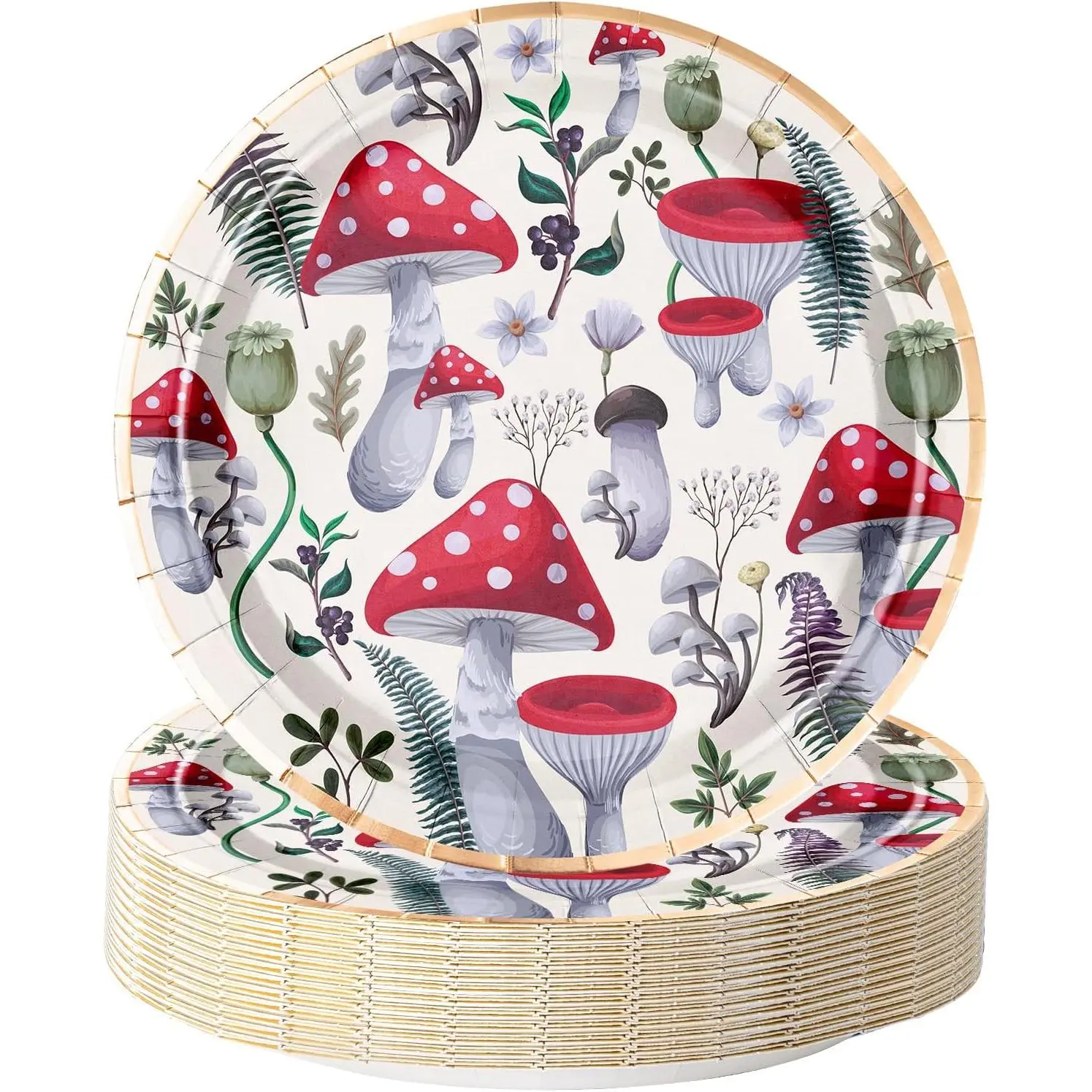 25 count Mushroom Paper Plates - 9 Inch Red Mushroom Theme Disposable Plates Decorative Dinner Plates for Party Tableware Supplies Table Decor
