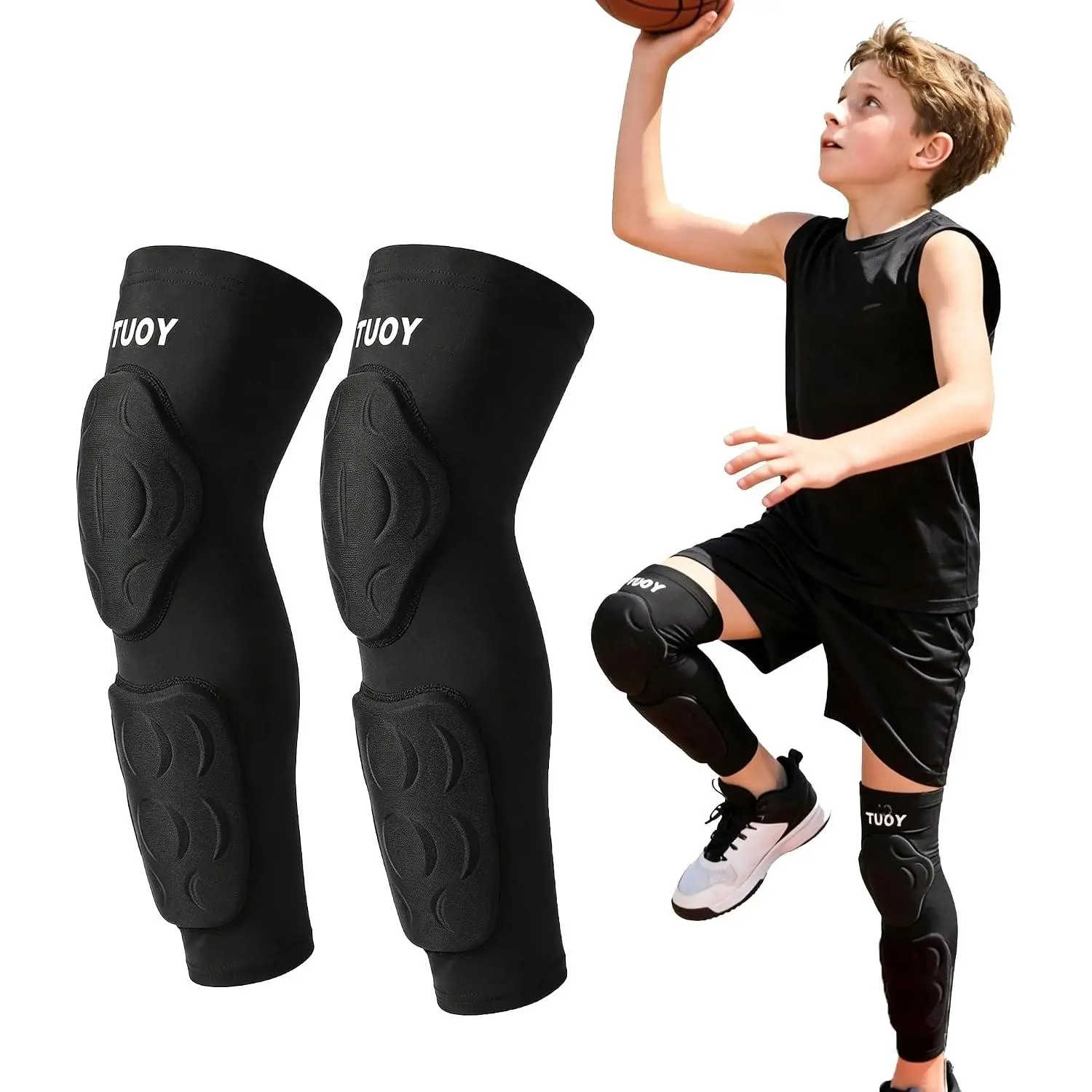 Youth Kid Knee Pads with Shin Guard Pads,Calf Pads Protector, Padded Compression Leg Sleeve for Football, Baseball, Rugby, Basketball Soccer Volleyball