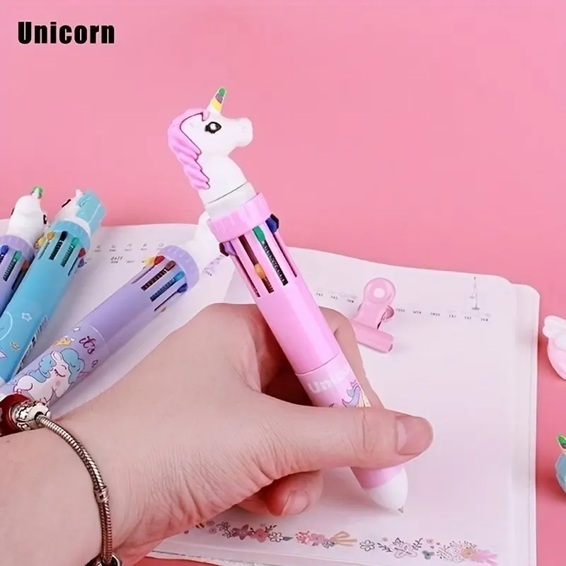 🖊️ 1 Pen = 10 Colors! ✨ No More Switching Pens – Cute Unicorn 10-Color Ballpoint Gel Pen. Best Kawaii Stationery Gift for Students, Kids & Friends! 🎁