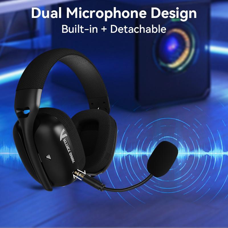 ATTACK SHARK Wireless Gaming Headset, Usb Gamer Headset with Adjustable Dual Mics, 20ms Low Latency, Lightweight Headset with 3 Modes for PC/PS/Phone