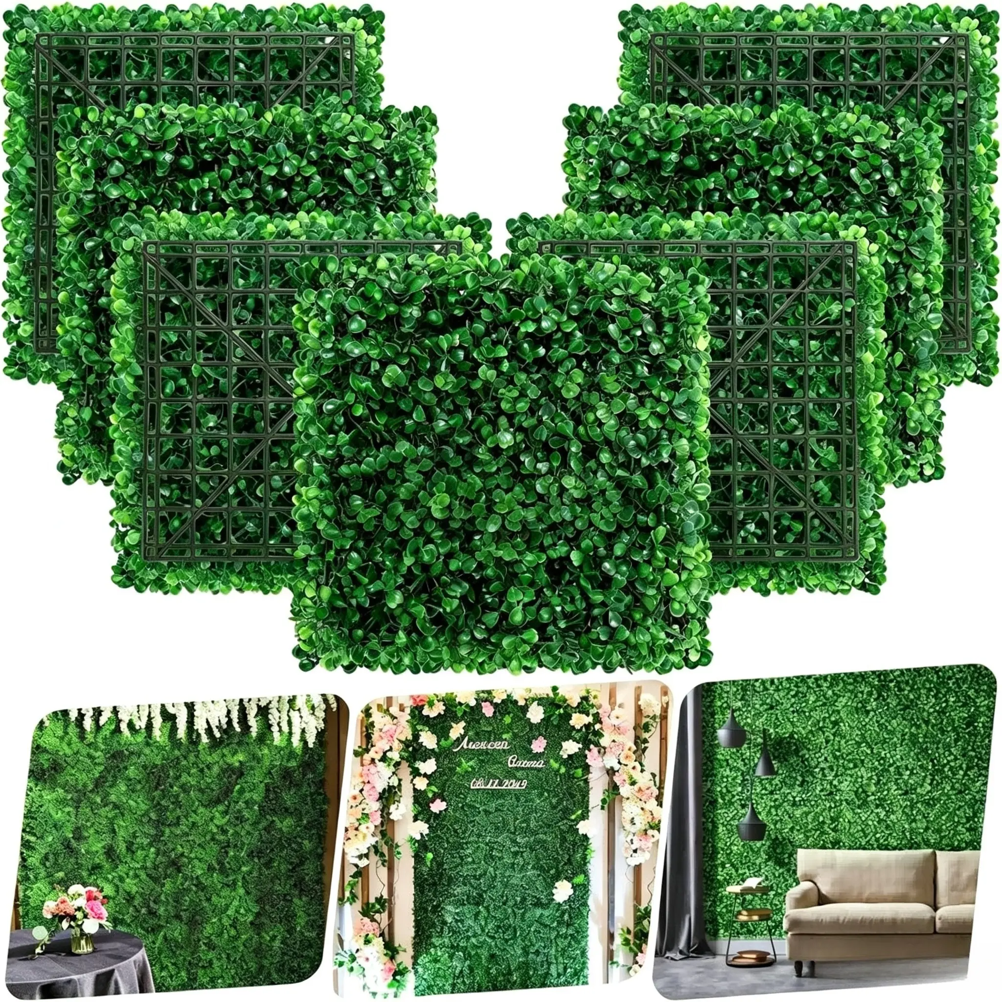 25Pcs Artificial Grass Wall Panels 10" X 10" Greenery Backdrop UV-Protected Faux Boxwood Panels 17.36 ft² Fake Green Wall Privacy Screen for Outdoor Indoor Decor Party Wedding Garden Fence Decorations