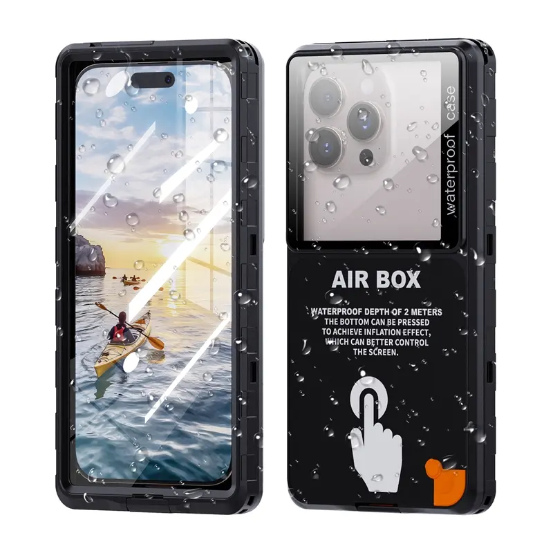 Luxury IP68 Waterproof Phone Case for iPhone Samsung Xiaomi Smartphones 6.9inch Universal Style No Side Buttons 360 Full Cover Protective Air Box Swimming Diving Surfing Outdoor Essentials Protection