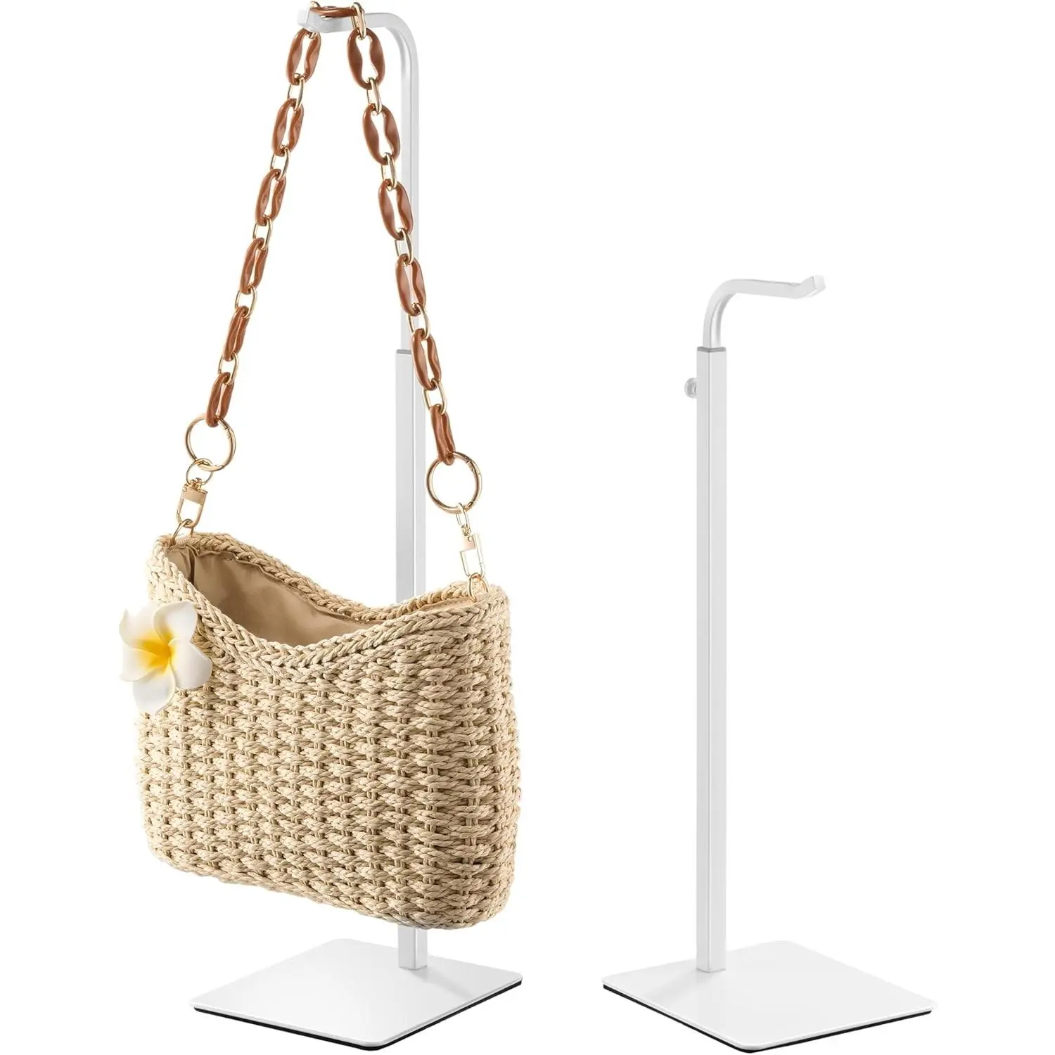 2 Pcs Purse Holder Handbag Display Stand: Hanger Rack Showing Bags, Purses, and Wreath, Adjustable Hook Stand for Tabletop, Closet, Desk, and Retail Use for Vendors, White