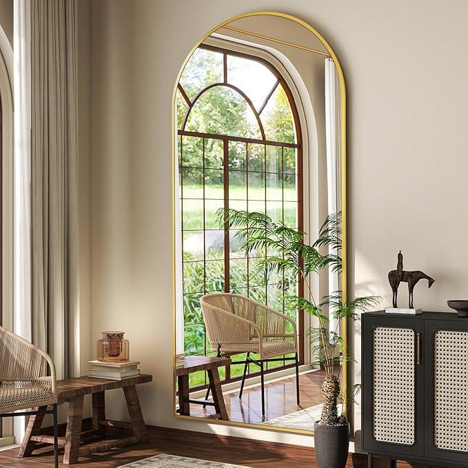 71"x26" Arch Full Length Mirror, Wall Mirror Floor Mirror with Stand Hanging or Leaning, Aluminum Alloy Frame Full Body Mirror for Bedroom, Dressing Room, Gold